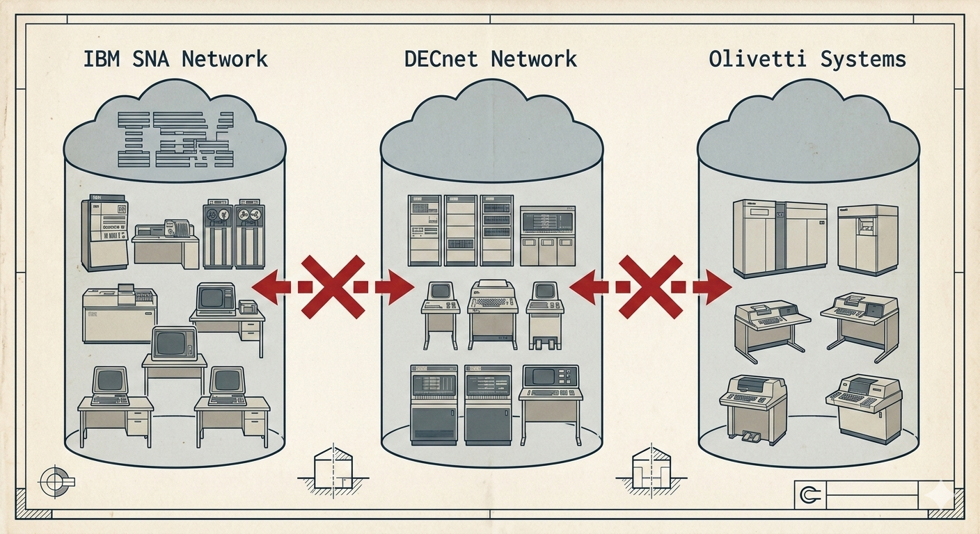 Diagrama de Redes Propietarias IBM vs Olivetti